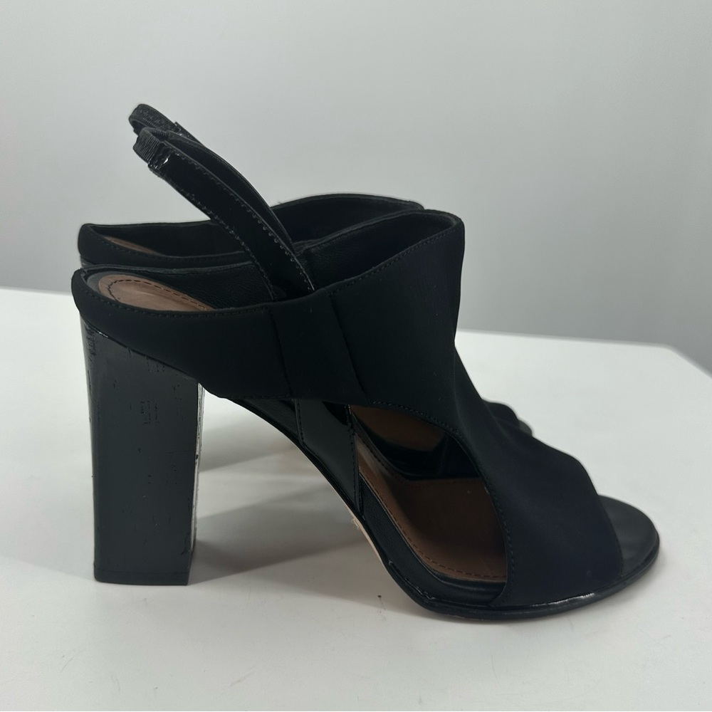 Donald Pliner Katya Block Heels Black Open Toe Slingback Sandel 8.5 Straps
